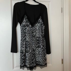 NWOT ASOS Mesh Cami Layered Leopard Romper